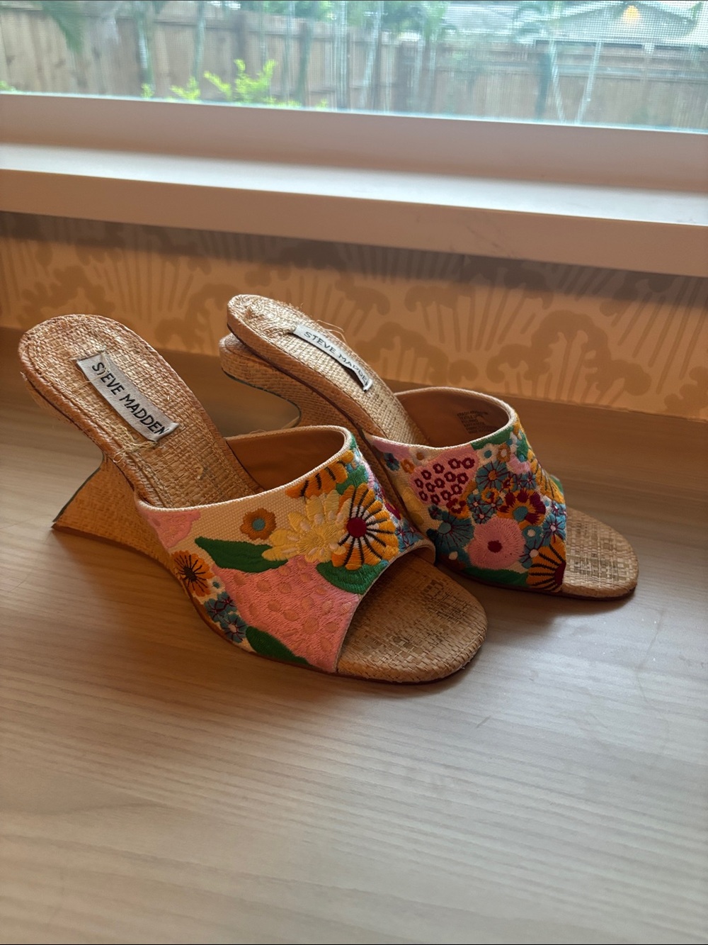 Steve Madden Pink Multicolor Floral Wedge Mules